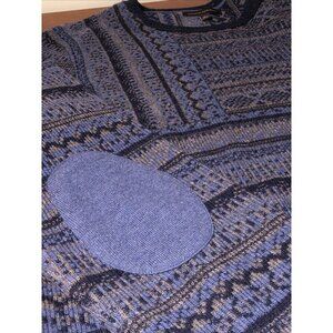 Banana Republic  Wool  Blend Sweater  Blue Fair Isle Nordic Men's L  Elbow Patch